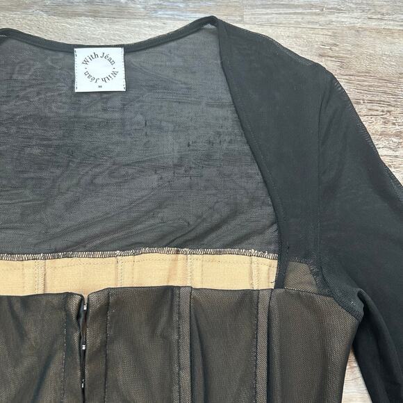 With Jéan Black Mesh Corset Mini Dress Long Sleeve Size M - Picture 3 of 11